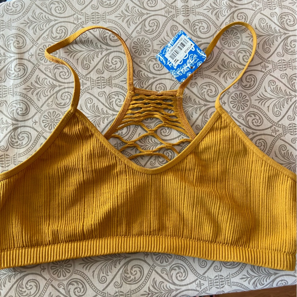 New nwt Intimately Free People Seamless Mustard Yellow Bra Top Lattice Back M/L